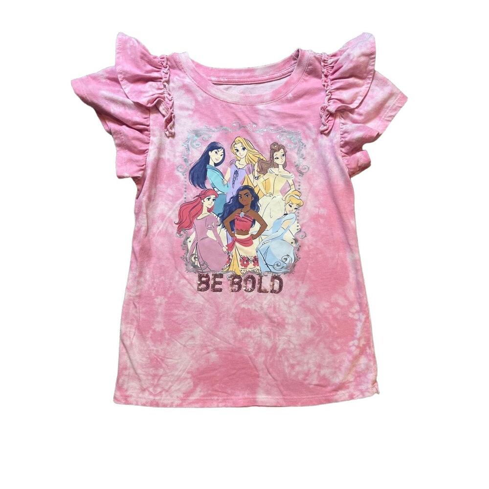 Disney TShirt Girls Medium 7/8 Pink TieDye Ruffle Princess Graphic Casual Bold
